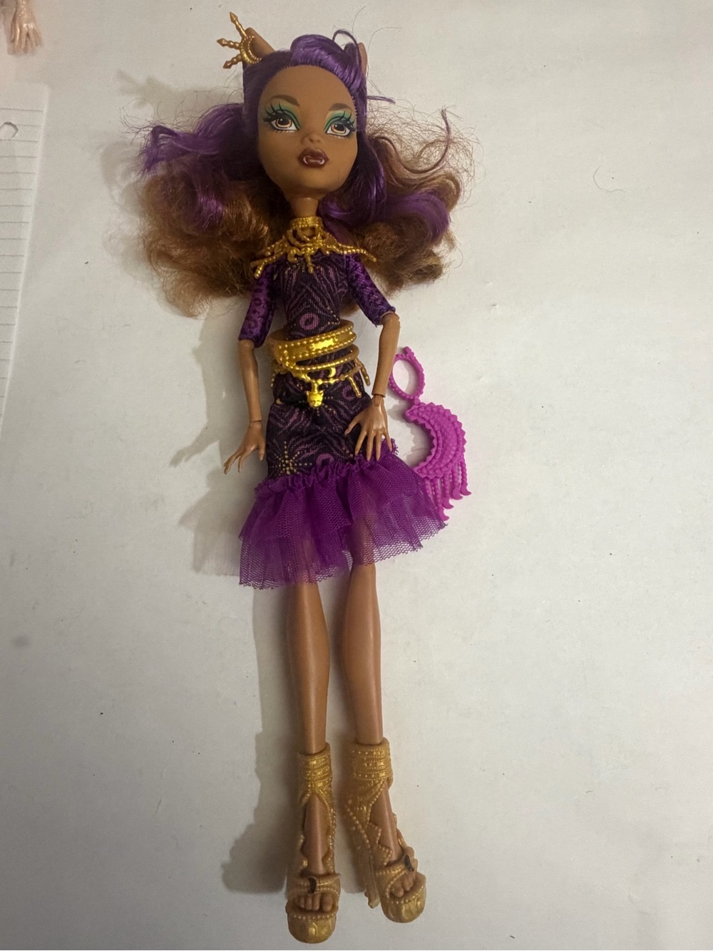 Purple & Gold Fashion Doll in Ruffled Dress clawdeen